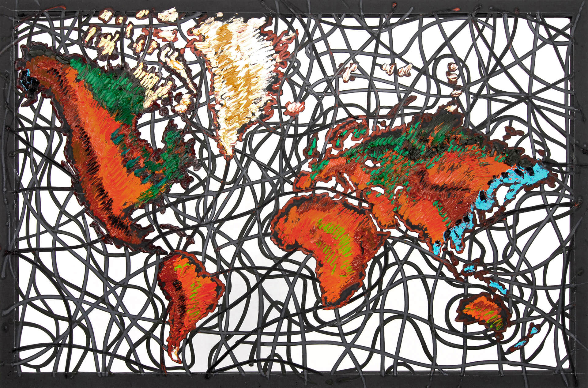 cartina-del-mondo-2012-tela-ritagliata-e-colore-ad-olio