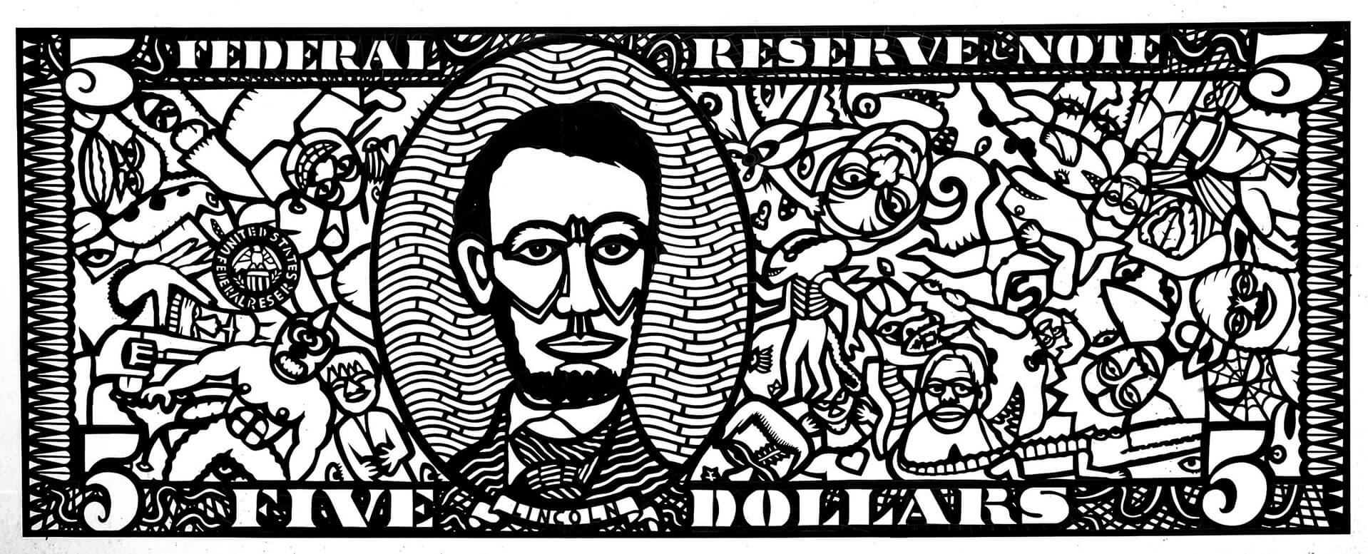 dollar-five_cartoncino ritagliato_claudio-onorato